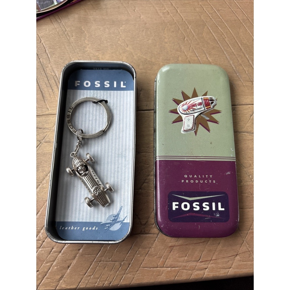 925 Sterling Silver 21g Vintage Fossil Keychain Race Car Driver NOS 1997